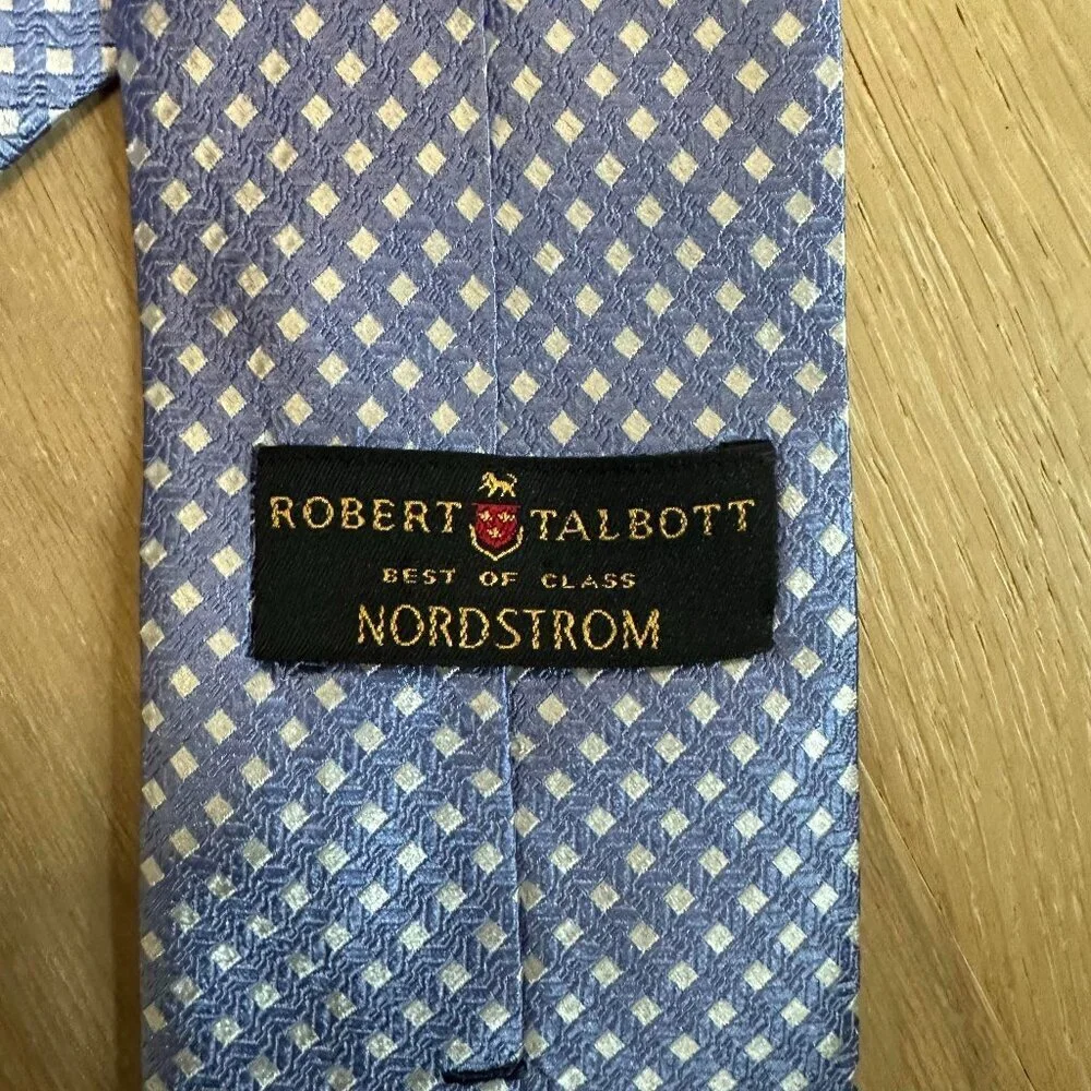 Robert Talbott Geometric Blue White Check Silk Necktie Classic Tie